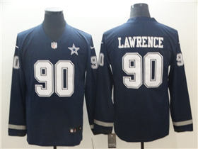 Dallas Cowboys #90 DeMarcus Lawrence Navy Therma Long Sleeve Jersey