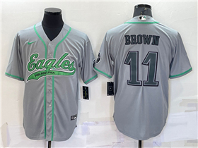 Philadelphia Eagles #11 A.J. Brown Gray Baseball Cool Base Jersey