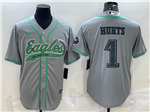 Philadelphia Eagles #1 Jalen Hurts Gray Baseball Cool Base Jersey