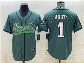 Philadelphia Eagles #1 Jalen Hurts Green Baseball Cool Base Jersey