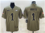 Philadelphia Eagles #1 Jalen Hurts 2022 Olive Salute To Service Limited Jersey