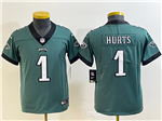 Philadelphia Eagles #1 Jalen Hurts Youth Green Vapor Limited Jersey