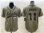 Philadelphia Eagles #11 A.J. Brown Olive Salute To Service Baseball Jersey