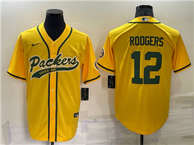 Green Bay Packers #12 Aaron Rodgers Gold Baseball Cool Base Jersey