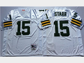 Green Bay Packers #15 Bart Starr Throwback White Jersey