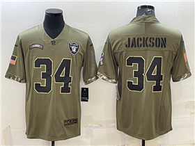 Las Vegas Raiders #34 Bo Jackson 2022 Olive Salute To Service Limited Jersey