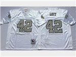 Oakland Raiders #42 Ronnie Lott Throwback White/Silver Jersey