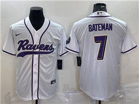 Baltimore Ravens #7 Rashod Bateman White Baseball Jersey