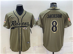 Baltimore Ravens #8 Lamar Jackson Olive Salute To Service Baseball Jersey