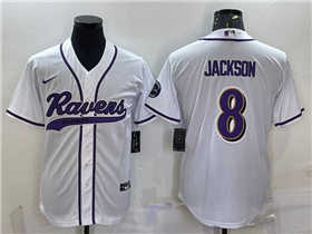 Baltimore Ravens #8 Lamar Jackson White Baseball Jersey