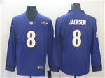 Baltimore Ravens #8 Lamar Jackson Purple Therma Long Sleeve Jersey