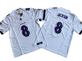 Baltimore Ravens #8 Lamar Jackson White Vapor F.U.S.E. Limited Jersey