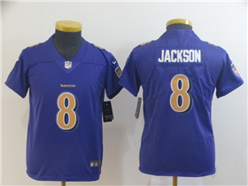 Baltimore Ravens #8 Lamar Jackson Youth Purple Color Rush Limited Jersey