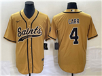 New Orleans Saints #4 Derek Carr Gold Baseball Cool Base Jersey