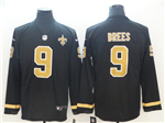 New Orleans Saints #9 Drew Brees Black Therma Long Sleeve Jersey