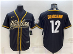 Pittsburgh Steelers #12 Terry Bradshaw Black Baseball Cool Base Jersey