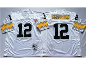 Pittsburgh Steelers #12 Terry Bradshaw 1975 Throwback White Jersey