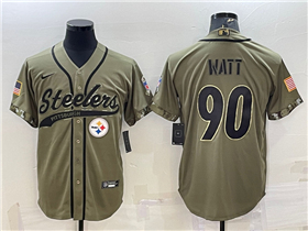 Pittsburgh Steelers #90 T.J. Watt Olive Salute To Service Baseball Jersey