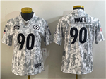 Pittsburgh Steelers #90 T.J. Watt Women's Arctic Camo 2024 Salute To Service Limited Jersey