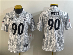 Pittsburgh Steelers #90 T.J. Watt Women's Arctic Camo 2024 Salute To Service Limited Jersey