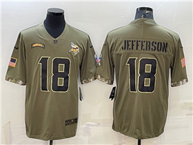 Minnesota Vikings #18 Justin Jefferson 2022 Olive Salute To Service Limited Jersey