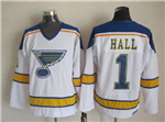 St. Louis Blues #1 Glenn Hall 1980's CCM Vintage White Jersey