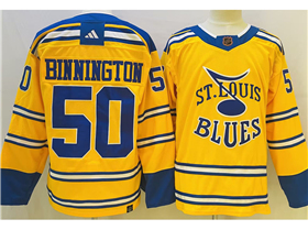 St. Louis Blues #50 Jordan Binnington Yellow Reverse Retro 2.0 Jersey