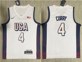 2024 Olympic Team USA #4 Stephen Curry White Basketball Jersey