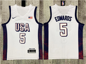 2024 Olympic Team USA #5 Anthony Edwards White Basketball Jersey