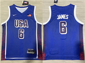 2024 Olympic Team USA #6 Lebron James Blue Basketball Jersey