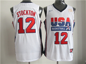 1992 Olympic Team USA #12 John Stockton White Jersey