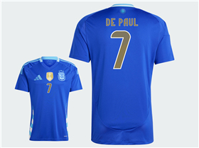 Argentina 2024 Away Blue Soccer Jersey with #7 De Paul Printing