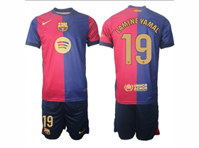 FC Barcelona 2024/25 Home Red/Blue Soccer Jersey with #19 Lamine Yamal Printing