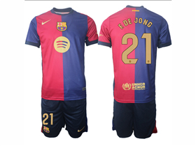 FC Barcelona 2024/25 Home Red/Blue Soccer Jersey with #21 F.De Jong Printing