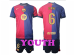 FC Barcelona 2024/25 Home Youth Red/Blue Soccer Jersey with #6 Gavi Printing