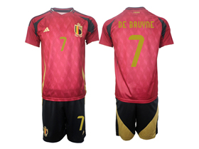 Belgium 2024 Home Red Soccer with #7 De Bruyne Printing