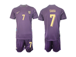 England 2024 Away Dark Raisin Soccer Jersey with #7 Saka Printing