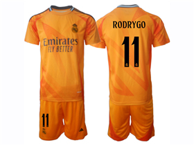 Real Madrid CF 2024/25 Away Orange Soccer Jersey with #11 Rodrygo Printing