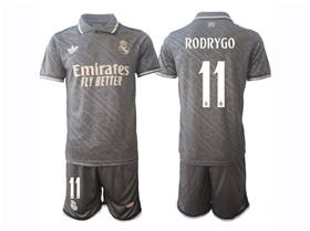 Real Madrid CF 2024/25 Third Gray Soccer Jersey with #11 Rodrygo Printing