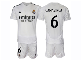 Real Madrid CF 2024/25 Home White Soccer Jersey with #6 Camavinga Printing