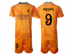 Real Madrid CF 2024/25 Away Orange Soccer Jersey with #9 Mbappé Printing