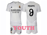 Real Madrid CF 2024/25 Home Youth White Soccer Jersey with #9 Mbappé Printing