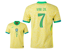 Brazil 2024 Home Gold Soccer Jersey with #7 Vini Jr. Printing