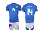 Italy 2024 Home Blue Soccer Jersey with #14 Chiesa Printing