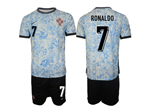 Portugal 2024 Away White/Light Blue Soccer Jersey with #7 Ronaldo Printing
