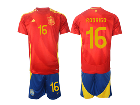 Spain 2024 Home Red Soccer Jersey with #16 Rodrigo Printing